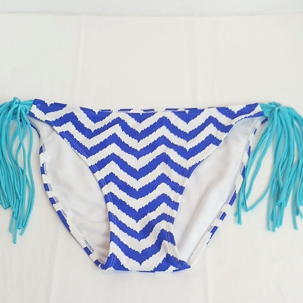 Arizona jeans purple/white chevron print bikini bottom with turquoise Fringe XL